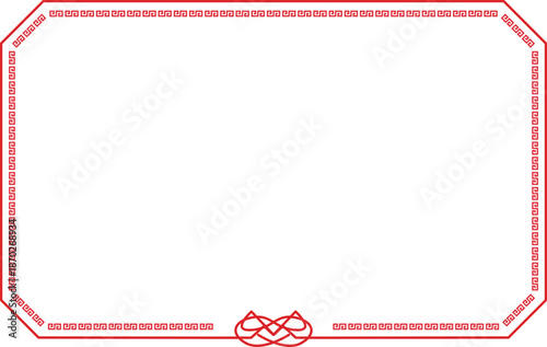 赤い中華風雷文フレームイラスト素材セット