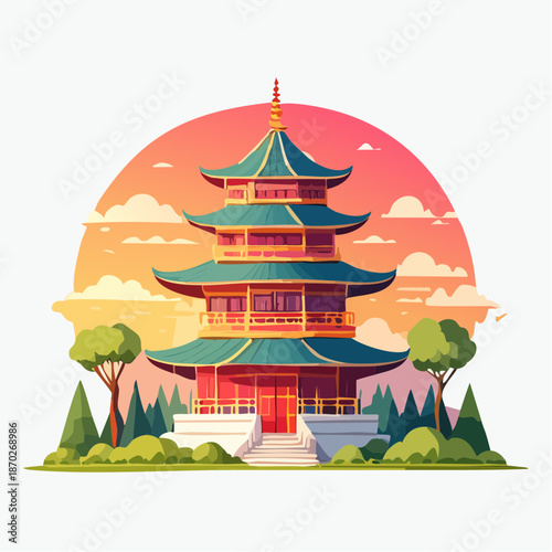 Chinese Pagoda Temple Vector Art nyepi day.