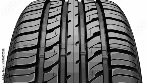Close-up of a new car tire tread pattern on a white background.