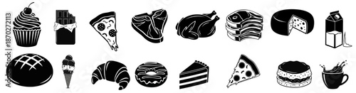 Bakery Pastry Meat and Fast Food Gourmet Silhouette Icons