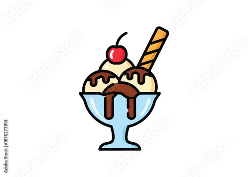 Ice Cream Sundae Dessert Vector – Sweet Chocolate Cherry Treat Illustration