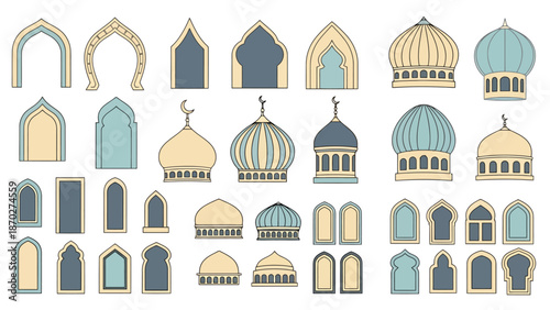 Collection of Architectural Elements Arches Domes and Windows in Islamic Design Style