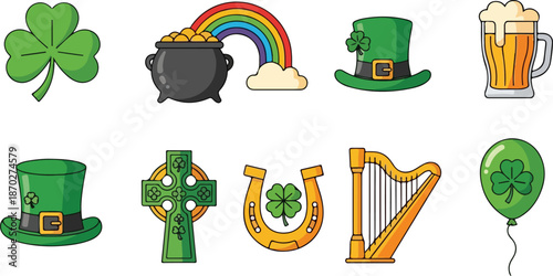 Celebrating St. Patrick's Day with festive icons, shamrocks, and traditional symbols in a digital illustration.