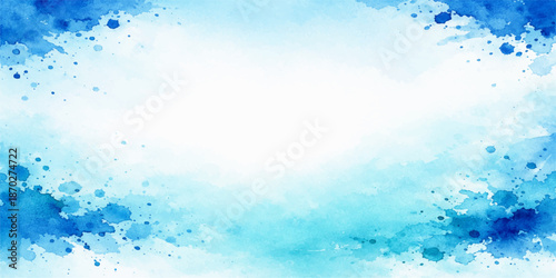 Abstract blue watercolor background with winter texture and splash elements