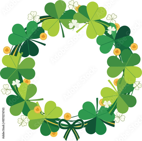 Festive Shamrock Wreath Celebrate Saint Patrick's Day with a Vibrant Clover Design with Gold Coins