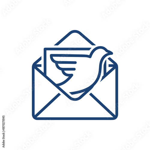 Abstract line art illustration of an open email envelope with a graceful bird delivering a message, symbolizing fast and free communication or a digital notification