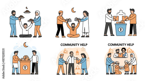 Various Scenes of Giving and Assistance Charity Community Support Religious Giving Humanitarian Aid Social Welfare