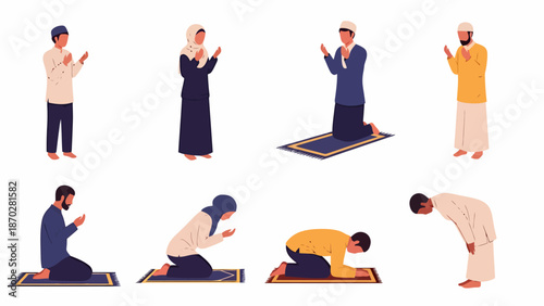 Diverse Representations of Individuals Performing Salat in Prayer