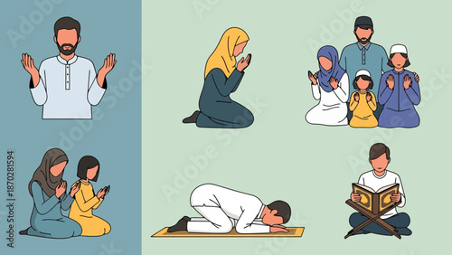 Diverse Islamic spiritual practices collection for design projects