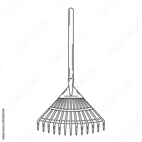 Outline view of an angled, long-handled garden tool on a plain white background