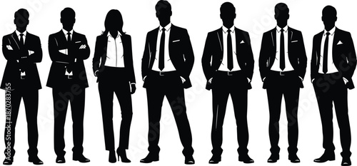 Professional Business Team Silhouettes in Formal Suits Standing Together as Corporate Group for Leadership Management Career Growth and Success Concept Vector