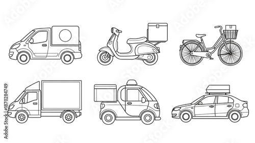 Collection of various delivery vehicles and modes of transportation