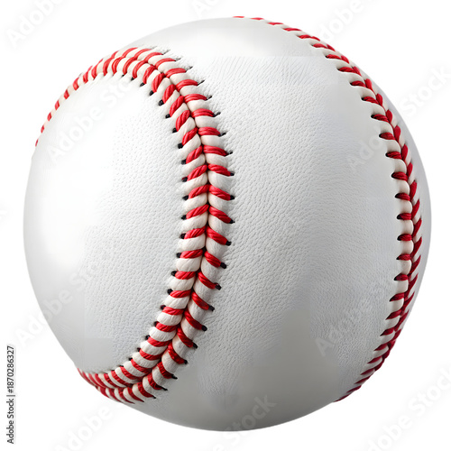 A close-up image of a baseball, featuring its distinctive red stitching and white cover.