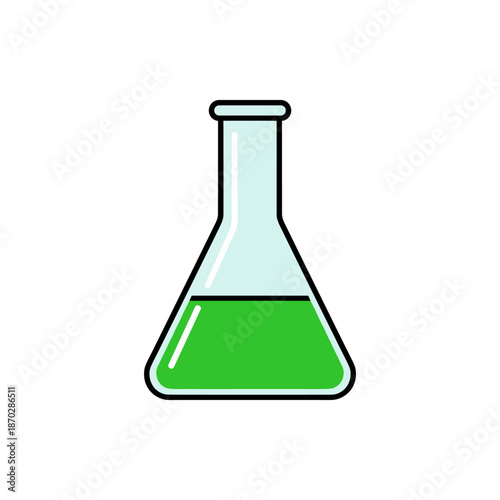 Illustration of a laboratory flask filled with green liquid, symbolizing scientific research and experimentation