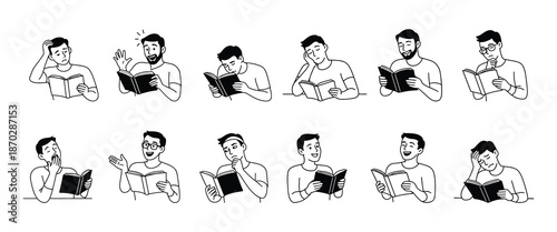 Illustrations of a Man Reading a Book A Spectrum of Emotional Reactions