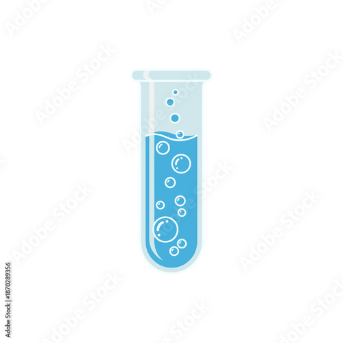 Scientific beaker filled with blue liquid and bubbles, representing chemical experiments and research