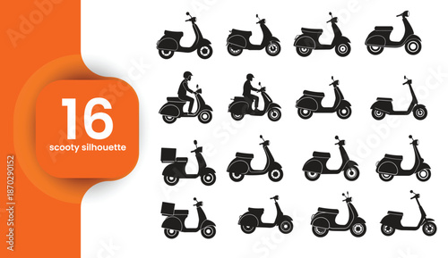 16 Scooter and Moped Silhouette Icon Collection