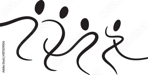 Stylized stick figures running together in motion