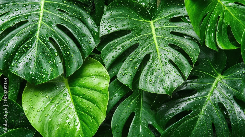 Fototapeta premium Tropical Leaves With Dew Drops