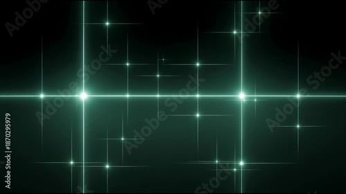 Abstract Green Light Streaks and Sparkles on Dark Background.