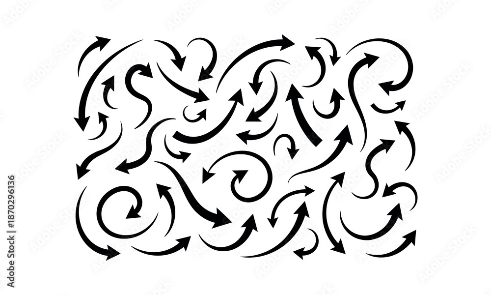 Obraz premium Assortment of Black Swirling and Curved Arrow Graphics direction movement