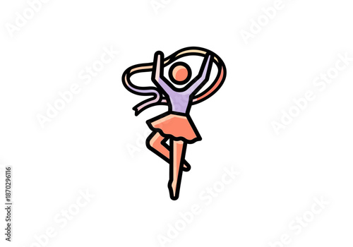 Stylized figure of a rhythmic gymnast performing a ribbon routine on one leg