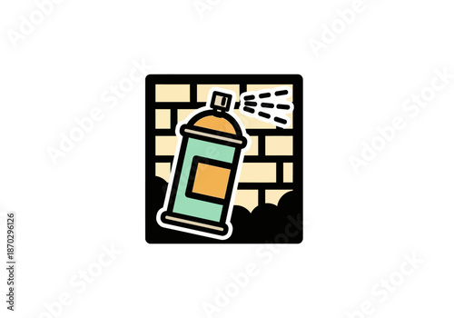 Stylized icon of a spray paint can aimed at a brick wall