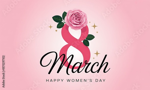 Women's Day march celebration with a pink ribbon rose.