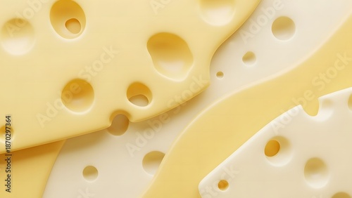 Abstract 3d background of layered yellow swiss cheese with holes and realistic dairy texture for food design