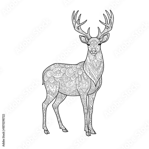 Intricate deer with detailed pattern artwork for creative coloring and artistic expression