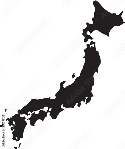 Black silhouette map of Japan on a white background country geography