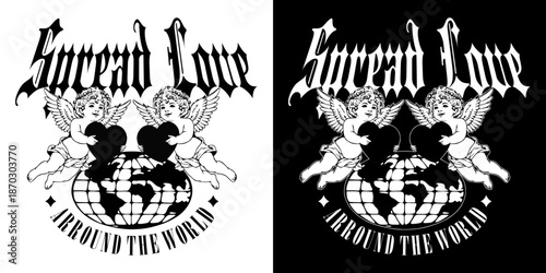 Cupid Angel graphic t-shirt with an edgy streetwear style. Modern illustration symbolizing love and heartbreak, ideal for urban fashion, youth streetwear, and print-on-demand apparel	
