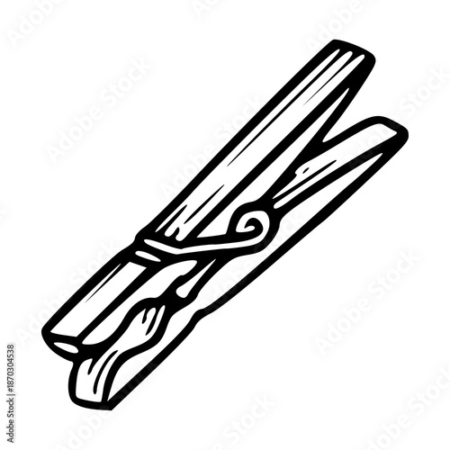 old fashioned wooden clothespin outline icon