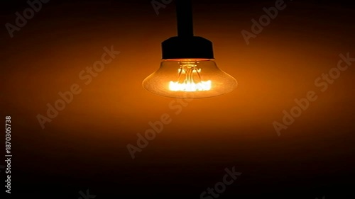 Vintage Edison bulb glowing brightly in dark space