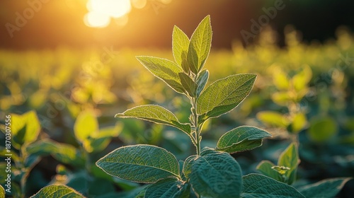 Lush green plants bathed in golden sunlight