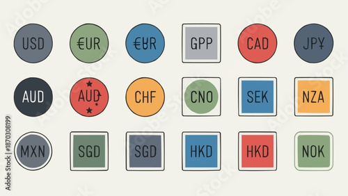 Collection of Currency Symbols Representing Global Financial Markets.
