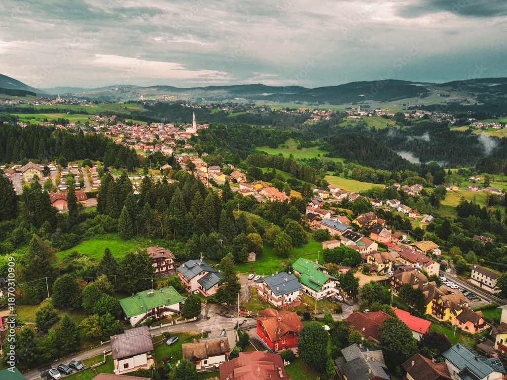 Fototapeta premium aerial view of Roana at sunset, Italy