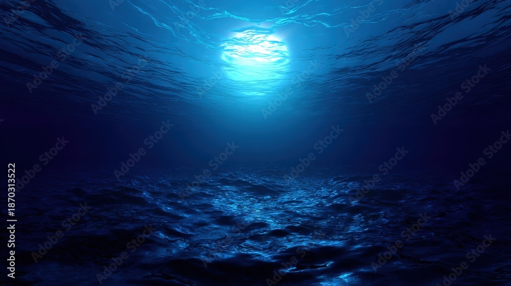 Fototapeta premium Underwater Sea - Deep Abyss With Blue Sun light