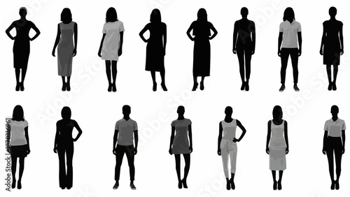 Collection of diverse female and male silhouettes in casual clothing.