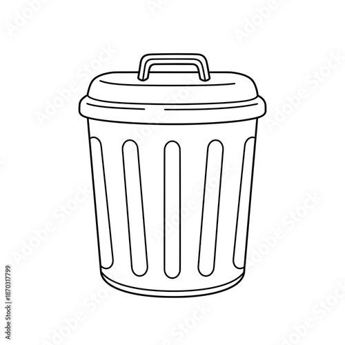 A trash can with lid, black outlined, for waste