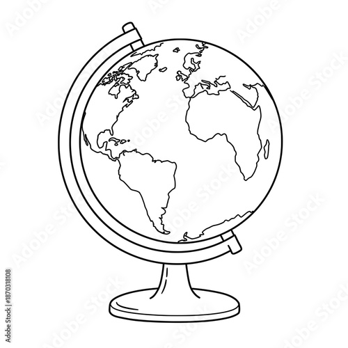 Simplified line art globe displaying continents