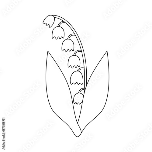May-lily isolated on a white background. Linear icon, vector illustration, coloring page. Early spring flower, Easter time. Mother's day spring holiday illustration. Lily of the valley.
