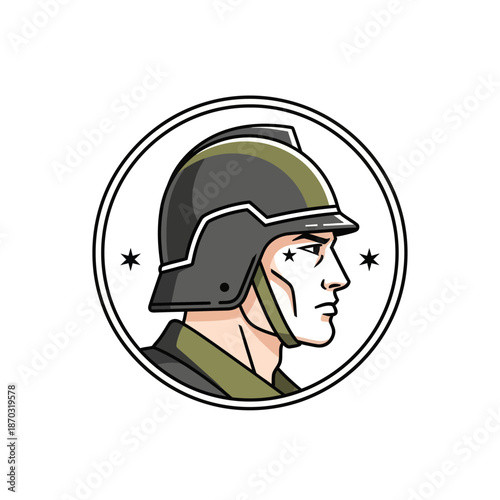 Soldier Profile Cartoon Icon - Military Headgear, Heroic Character, Emblem Design