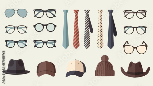 Collection of Mens Accessories Including Eyewear Hats and Ties.