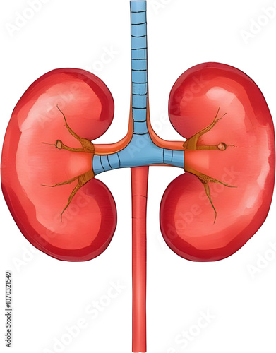 Vibrant anatomical illustration showcasing the human kidney system and vital internal organ structure