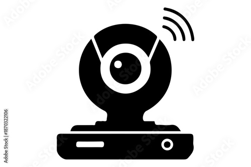 Modern wireless webcam device icon for digital communication and live streaming, representing internet video calls, security monitoring, and remote connectivity