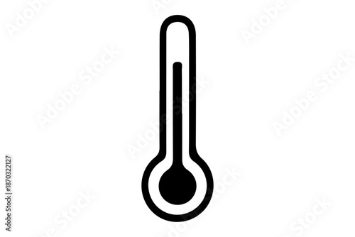Minimalist black outline thermometer icon, clearly indicating high temperature, symbolizing the concept of heat, warmth, and thermal measurement