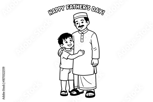 Happy Father's Day celebration with father and son hugging in a heartwarming illustration