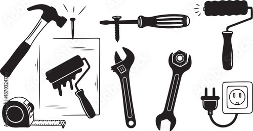 Collection of various hand tools and equipment