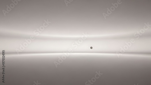 Abstract minimalist white horizon background with soft lighting and small central circular element